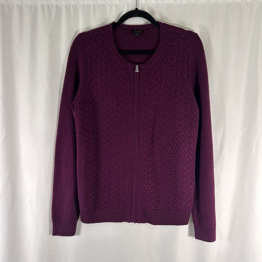 Talbots Wool Blend Cardigan Women's Medium Purple Knit Full Zip Cashmere Long Sl